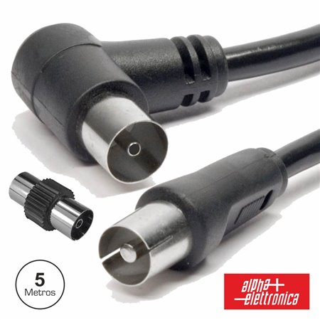 Cabo Coaxial Macho/Fêmea Preto 5M Angular 90º