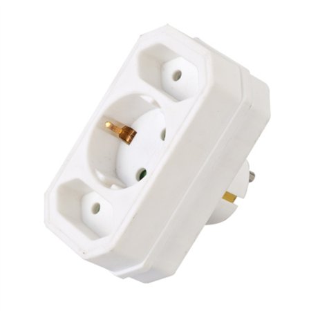 Tomada Elétrica C/ 2 Saídas Planas 1 Schuko Branco