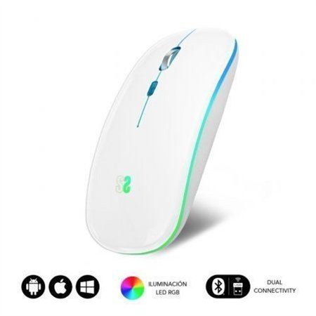 Rato sem fio por Bluetooth Subblim LED Dual Flat/ Bateria recarregável/ Até 1600 DPI/ Branco