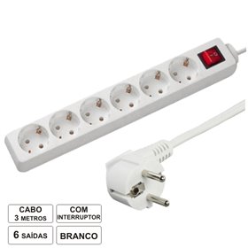 Tomada Elétrica C/ 6 Saídas Interruptor 3M