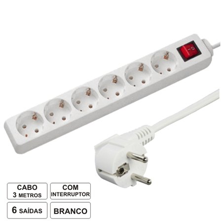 Tomada Elétrica C/ 6 Saídas Interruptor 3M