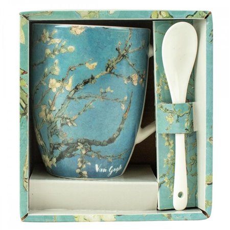 Caneca de cerâmica com colher enesco as amendoeiras vincent van gogh