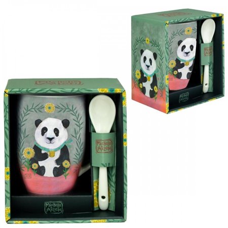Caneca de cerâmica Enesco panda com colher