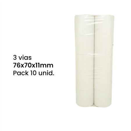 Rolos de Papel Triplo Autocopiativo 76x70x11/3 vias (Branco/Amarelo/Rosa)