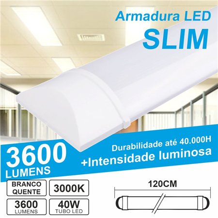 Armadura Led Batten Slim 40W 120Cm Ip40 3000K 3600Lm