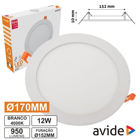 Painel Leds Redondo 12W 170Mm 4000K 950Lm Avide