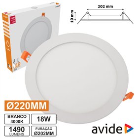 Painel Leds Redondo 18W 220Mm 4000K 1490Lm Avide