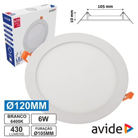 Painel Leds Redondo 6W 120Mm 6400K 430Lm Avide