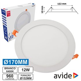 Painel Leds Redondo 12W 170Mm 6400K 960Lm Avide