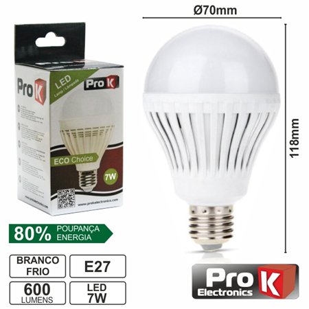Lâmpada E27 7W40W 230V 24 Leds Globo Branco Frio 600Lm Prok