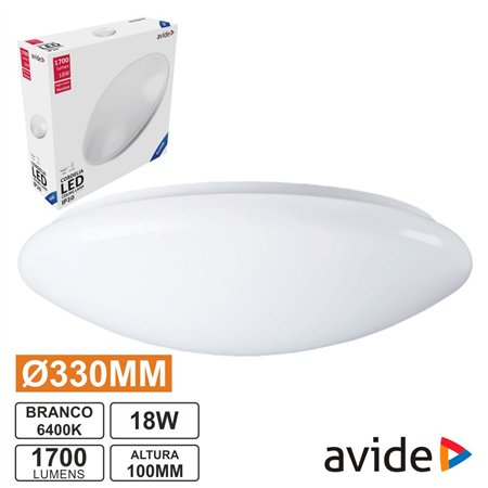 Aplique Led Redondo Teto 18W 330Mm 6400K 1700Lm Avide