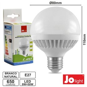Lâmpada E27 8W50W 230V Leds Globo Branco Natural 650Lm