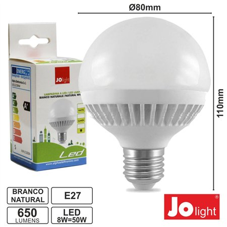 Lâmpada E27 8W50W 230V Leds Globo Branco Natural 650Lm