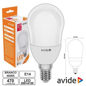 Lâmpada Led E14 Globo B45 6W 230V 4000K 470Lm Avide