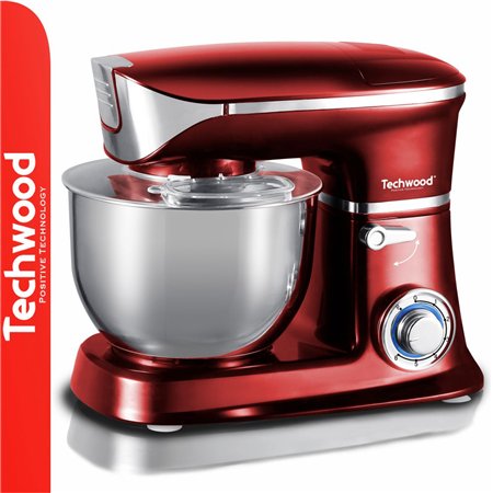 Batedeira Elétrica 1300W C/ Taça Inox 6.5L Vermelho Techwood