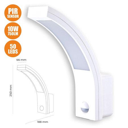 Aplique Exterior C/ Sensor 10W 750Lm Branco