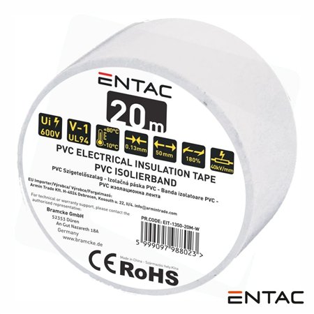 Fita Isoladora Branco 20M 0.13X50Mm Entac