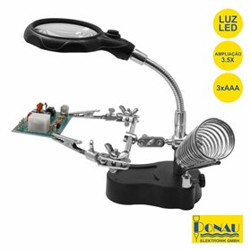 Suporte Articulado C/ Lupa Pinças Suporte Ferro E Led Donau