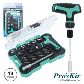 Conjunto De Chave Roquete C/ Bits E Extensor 19X Proskit