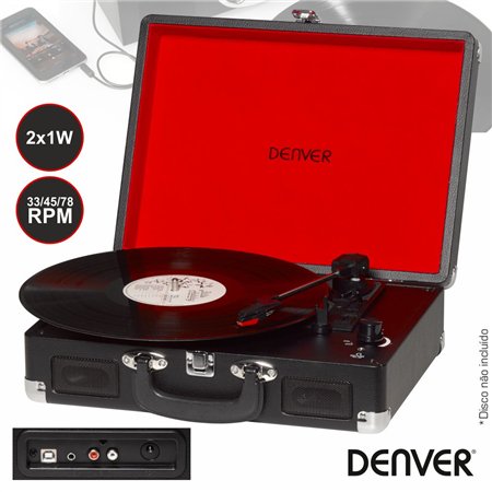 Gira-Discos 33/45/78Rpm Vintage 2X1W Preto Denver