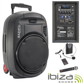 Coluna Amplificada 12" 700W Usb/Bt/Sd/Bat Uhf Preta Ibiza
