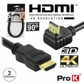 CABO HDMI DOURADO MACHO / MACHO 2.0 4K PRETO 3M 90º PROK