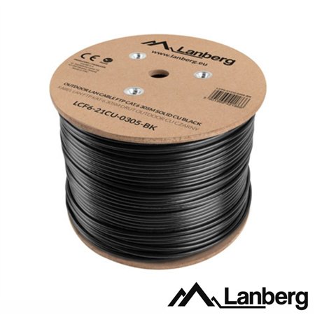 Cabo FTP CAT6 4xAWG23 Rígido CU 305m Preto Exterior LANBERG