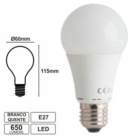 LÂMPADA E27 7W60W 230V 7 LEDS SMD 3528 GLOBO BRANCO QUENTE