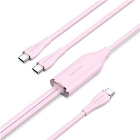 Cabo USB Tipo-C Vention CTMPG, USB Tipo-C Macho - 2 x USB Tipo-C Macho, Até 100W, 480Mbps, 1.5m, Rosa