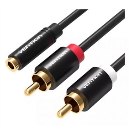 Cabo Stereo Vention VAB-R01-B200, Jack 3.5 Fêmea - 2x RCA Macho, 2m, Preto