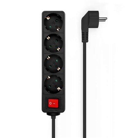 Aisens Base Múltipla 4 Tomadas com Interruptor com Cabo 3×1,5mm2 - 1,4m - Cor Preta