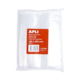 Pacote com 100 sacos autovedantes Apli, 160 x 220 mm - Fecho seguro - Seguro para alimentos