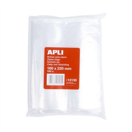 Pacote com 100 sacos autovedantes Apli, 160 x 220 mm - Fecho seguro - Seguro para alimentos