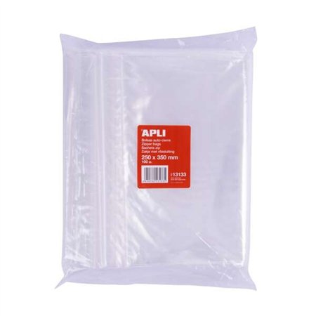Pacote com 100 sacos autovedantes Apli, 250 x 350 mm - Fecho seguro - Seguro para alimentos