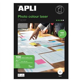 Papel fotográfico a laser colorido Apli, tamanho A4, 160g, 100 folhas.