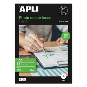 Papel fotográfico a laser colorido Apli, tamanho A4, 210g, 100 folhas.