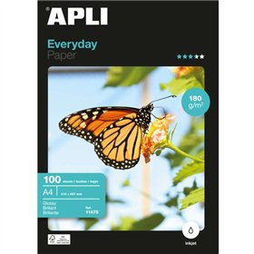 Papel fotográfico Apli Everyday A4 180gsm - Acabamento brilhante - 100 folhas