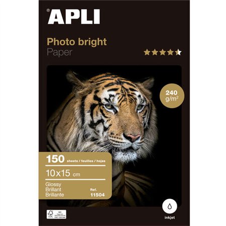 Pacote com 150 folhas de papel fotográfico Photobright 10x15cm 240g - Acabamento brilhante - Adequado para uso em impressoras ja
