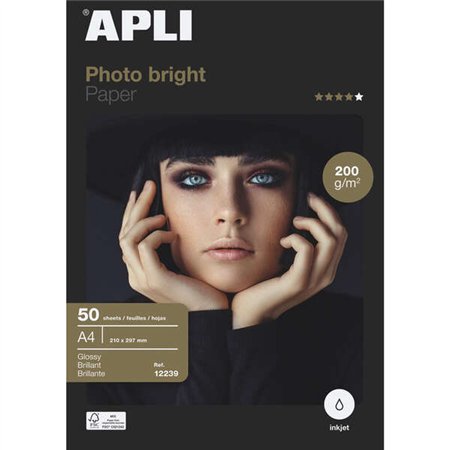 Papel fotográfico Apli Photobright A4 200g, 50 folhas