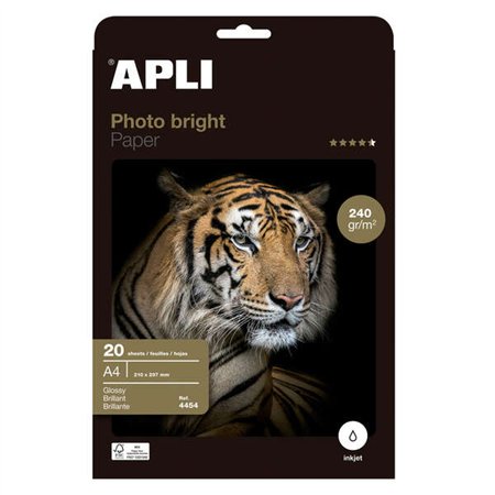 Papel fotográfico Apli Photobright A4 240g, 20 folhas