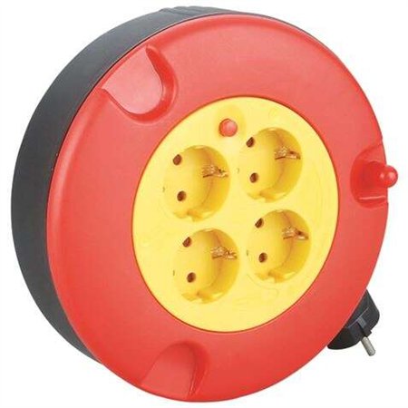 Carretel de extensão Elbat com proteção térmica - 4 Shukos - Carga máxima enrolada 1100W, desenrolada 3200W - cabo de 5m