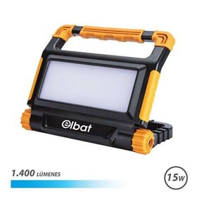 Refletor recarregável Elbat 15W - Branco frio, 6000K - 1400 lúmens - Bateria de 3,7V / 5000mAh - Recarregável via cabo USB - Cab