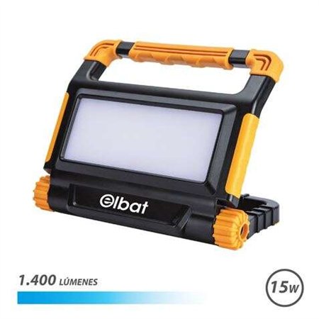 Refletor recarregável Elbat 15W - Branco frio, 6000K - 1400 lúmens - Bateria de 3,7V / 5000mAh - Recarregável via cabo USB - Cab