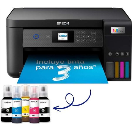 Impressora multifuncional colorida Epson EcoTank ET2870 com Wi-Fi, 33 ppm e tela LCD colorida.