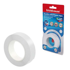 Fita adesiva dupla face de espuma Erichkrause 15 mm x 1 mm x 2 m - Alta aderência - Branca