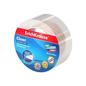 Fita adesiva transparente para embalagens Erichkrause, 48 mm x 50 m - Alta adesão - Resistência a rasgos - Transparente