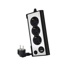 Faixa de energia de mesa Nanocable com 3x Shuckos, 1x USB-C e 1x USB-A - Iluminação LED com interruptor - Cabo de 1,50 m