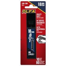 Pacote com 10 lâminas de corte pretas Olfa de 18 mm - Aço carbono - 25% mais afiadas - 8 segmentos