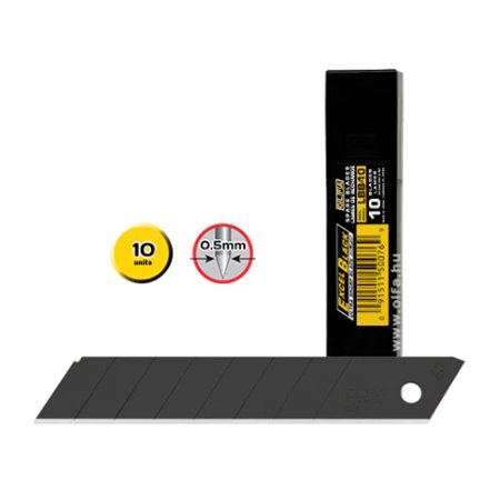 Pacote com 10 lâminas de reposição pretas para cortadores Olfa - 8 segmentos - 18 mm de largura