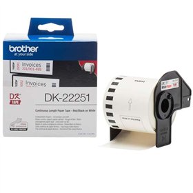 Brother DK22251 - Etiquetas originais de tamanho personalizado - Largura 62 mm x 15,24 metros - Texto vermelho e preto em fundo 